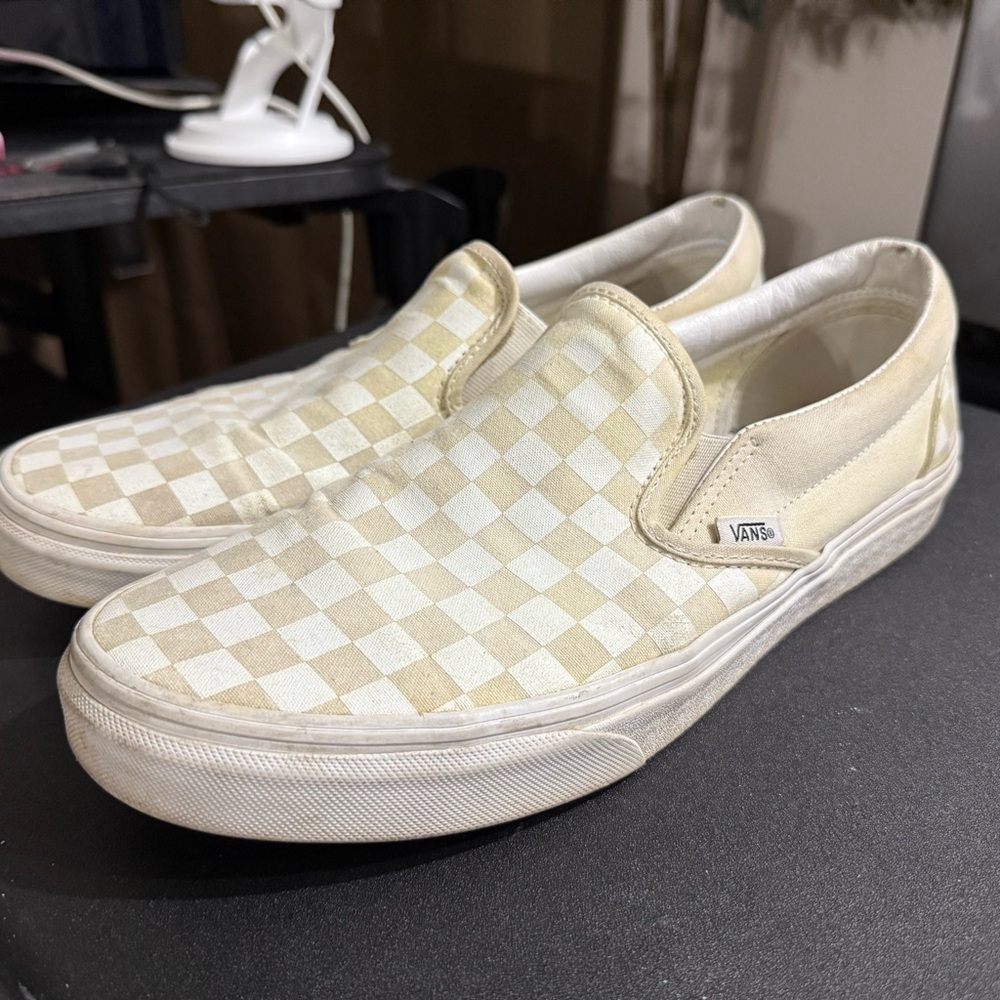 Vans Men's Checkered Slip-On Shoes - Cream